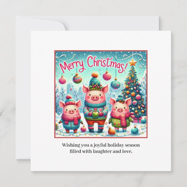3 Little Christmas Pigs  Holiday Card (Front)