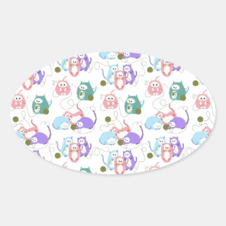 3 Little Kittens Knitting! Oval Sticker