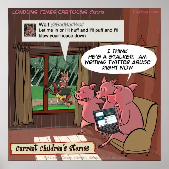 3 Little Social Media Savvy Pigs Funny Poster (Front)