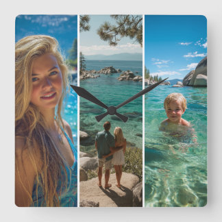 3 Long Vertical Strip Boho Photo Square Wall Clock