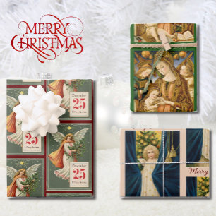 3 Lovely Christmas Angel  Wrapping Paper Sheet