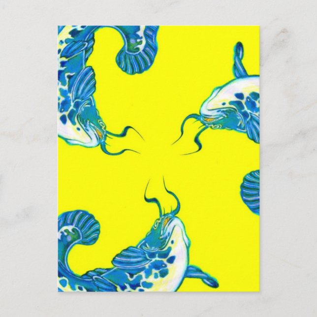 3 Lucky Blue Fish #2 Postcard (Front)