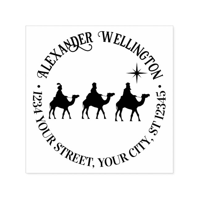  3 Magi Wisemen Kings, Star Round Name Address Self-inking Stamp (Design)