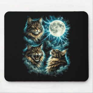 3 Maine Coon Moon Howling Cat Head Funny Graphic Mouse Mat