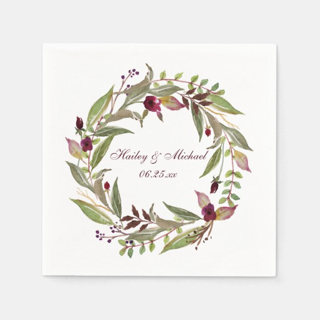 #3 Marsala Burgundy White Roses | Napkin (Front)