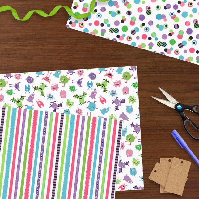 3 Matching Colourful & Cool Monster Patterns Wrapping Paper Sheet (Creator Uploaded)