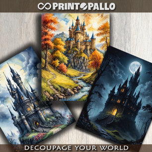 3 Mediaeval fantasy horror castles - Wrapping Paper Sheet