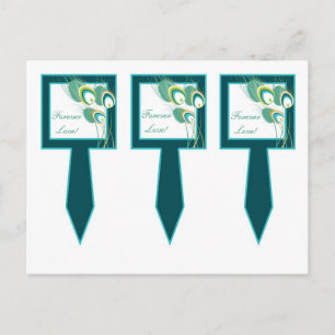 3 Modern Teal Peacock Wedding Cup Cake Picks Postcard