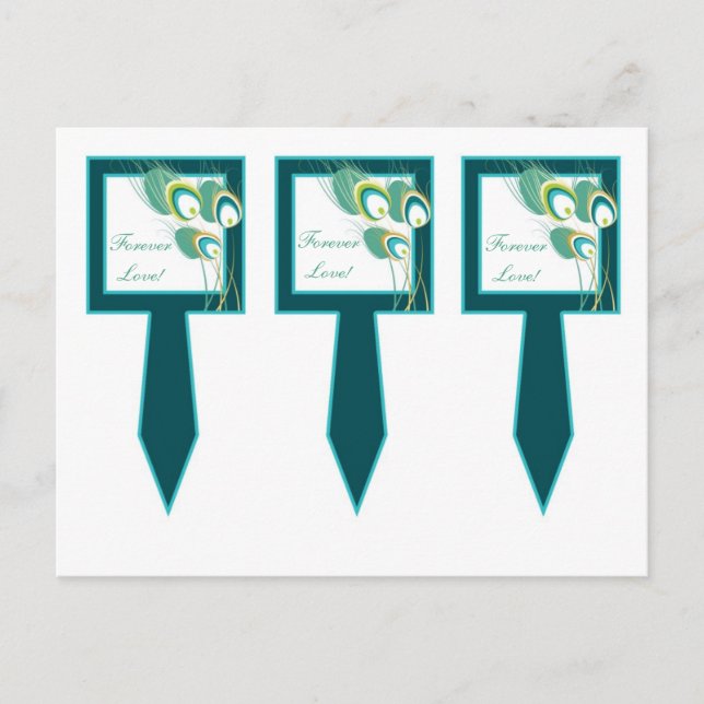 3 Modern Teal Peacock Wedding Cup Cake Picks Postcard (Front)