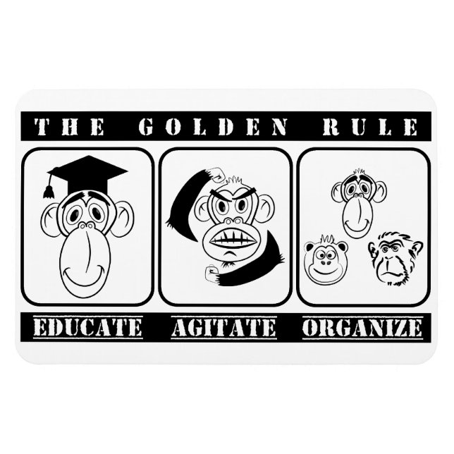 3 monkeys educate agitate organise magnet (Horizontal)