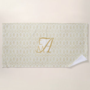 3 Monogram Art Deco Gold Cream Newlyweds Decor Beach Towel