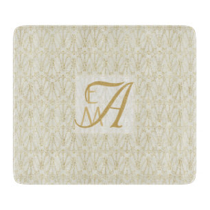 3 Monogram Art Deco Gold Cream Newlyweds Decor Cutting Board
