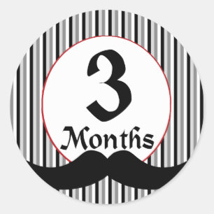 3 Months Moustache Milestone Classic Round Sticker
