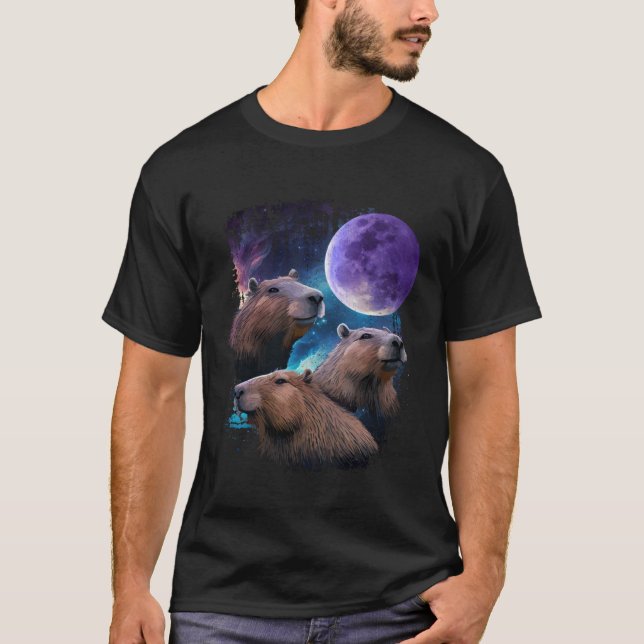 3 Moon Capybaras  Capibara Graphic Animal T-Shirt (Front)