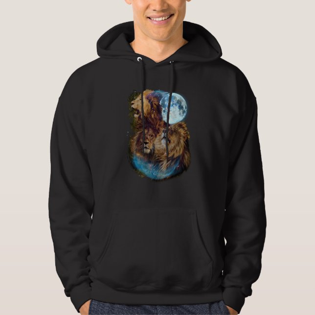 3 Moon Lion Felidae Wildcat Animal Hoodie (Front)