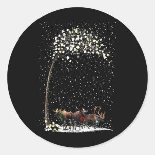 3 Moose F Winter Christmas Tree Xmas Snowy T Shirt Classic Round Sticker