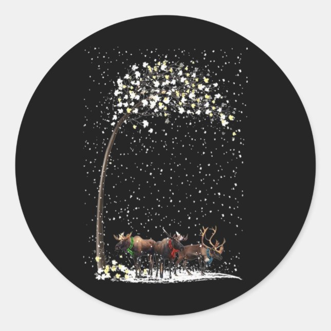3 Moose F Winter Christmas Tree Xmas Snowy T Shirt Classic Round Sticker (Front)
