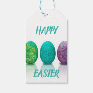3 Multicolored Eggs "Happy Easter" Gift Tag