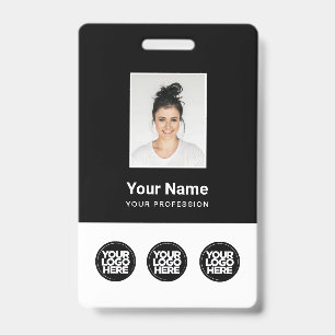 3 Multiple Logos Employee Photo, Bar Code , Name B ID Badge