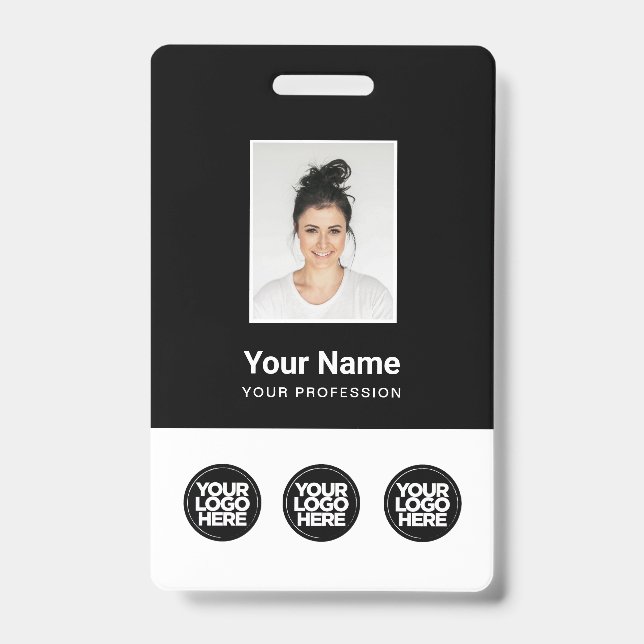 3 Multiple Logos Employee Photo, Bar Code , Name B ID Badge (Front)