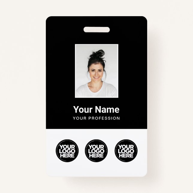 3 Multiple Logos Employee Photo, Bar Code , Name B ID Badge (Front)