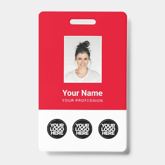 3 Multiple Logos Employee Photo, Bar Code , Name B ID Badge (Front)