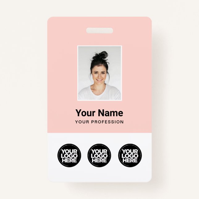 3 Multiple Logos Employee Photo, Bar Code , Name B ID Badge (Front)