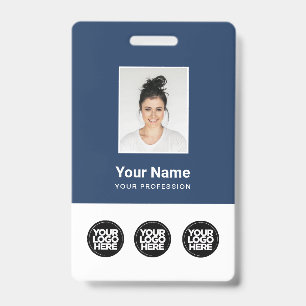 3 Multiple Logos Employee Photo, Bar Code , Name ID Badge