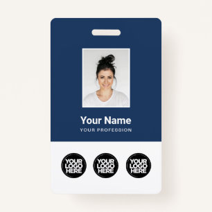 3 Multiple Logos Employee Photo, Bar Code , Name ID Badge