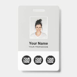 3 Multiple Logos Employee Photo, Bar Code , Name ID Badge