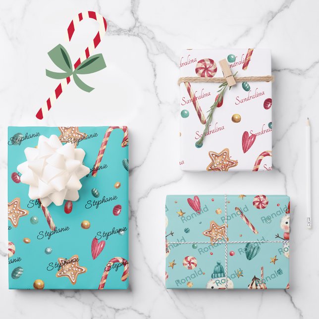 3 Names Cute Matching Christmas Candy 19x29 Wrapping Paper Sheet (Creator Uploaded)