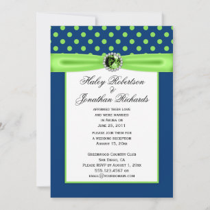 #3 Navy Blue and Lime Green Polka Dots Wedding Invitation