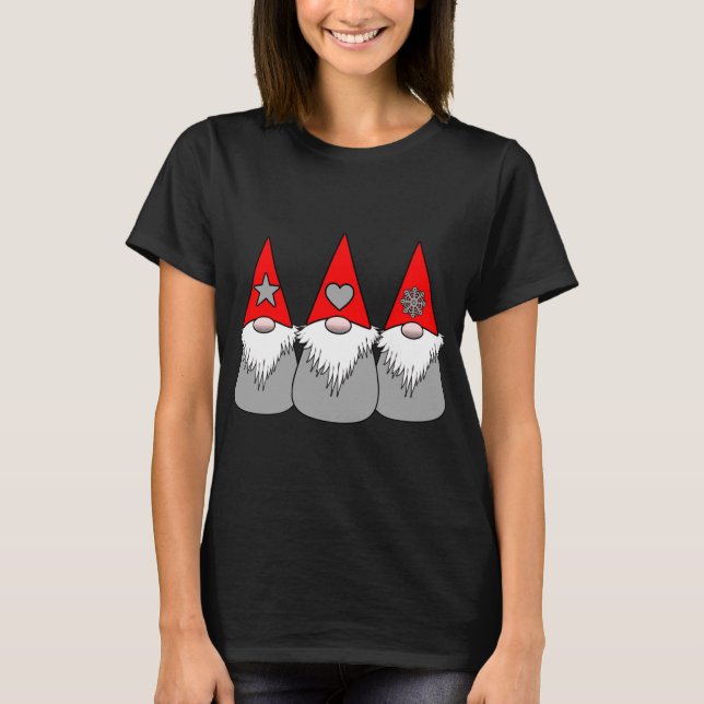 3 Nordic Gnomes Christmas Winter Red Grey Hats XMA T-Shirt (Front)