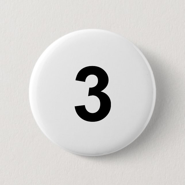 3 - number three 6 cm round badge (Front)