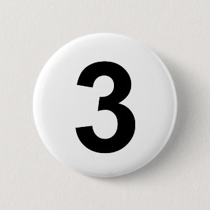 3 - number three 6 cm round badge