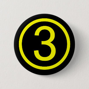 3 - number three 6 cm round badge