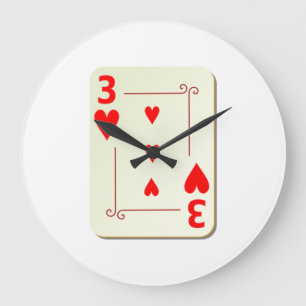 3 of Hearts Playing Card Large Clock