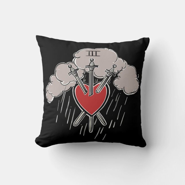 3 of Swords Love Heart Tarot Illustration Decor Cushion (Front)