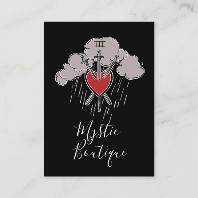 3 of Swords Love Heart Tarot Illustration Three Business Card (Front)