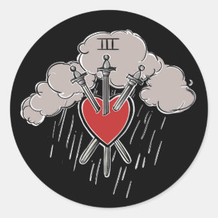 3 of Swords Love Heart Tarot Illustration Three Classic Round Sticker
