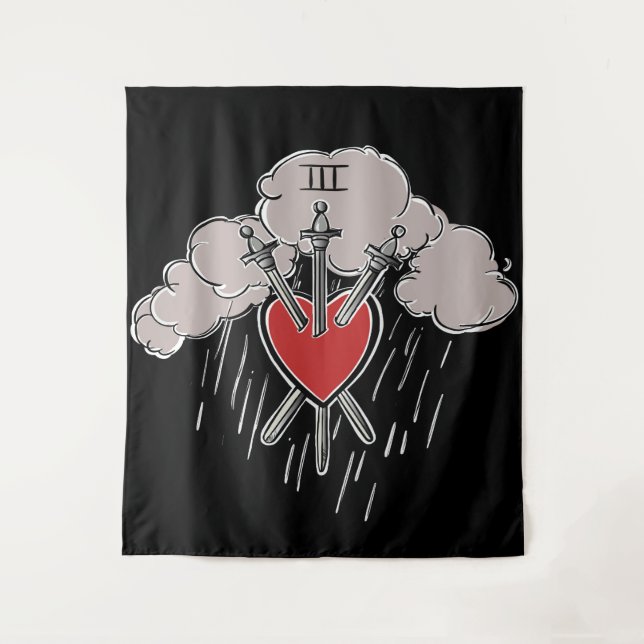 3 of Swords Love Heart Tarot Illustration Three Tapestry (Front)