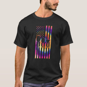 3 Of Wine Glasses Tie Dye American Flag Wine Glass T-Shirt