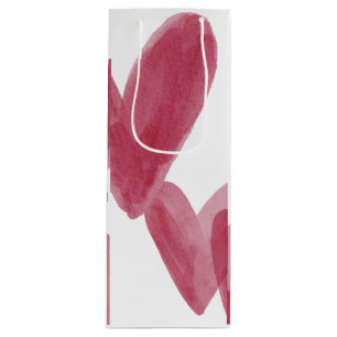 3 painted red hearts wine bottle gift bag