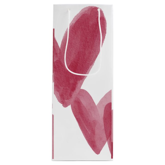 3 painted red hearts wine bottle gift bag (Front)
