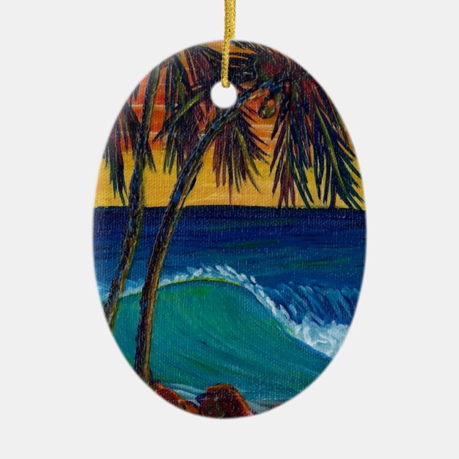 3 palm sunset ceramic tree decoration (Front)