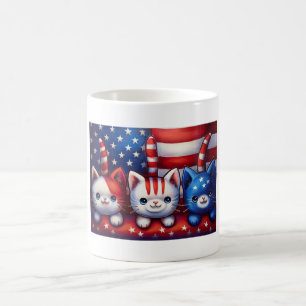 3 Patriotic Kittens With American Flag Coffee Mug