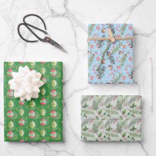 3 pc. Gift Wrap Sheet Sets -Christmas Watercolors