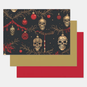 3 pc. Pc. Skull Ornament Wrapping Paper