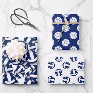 3 pc volleyball patterns coordinating blue white wrapping paper sheet