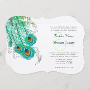 3 Peacock Feathers Wedidng Invite
